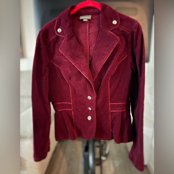 Roz & Ali Deep Red Velvet Pea Coat - Picture 1 of 4